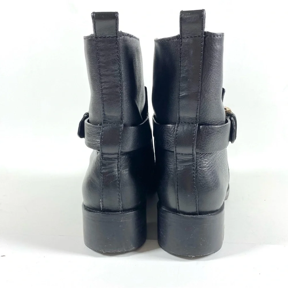 Tory Burch Black Tumbled Leather Moto Ankle Boots Mid Buckle Booties size 9